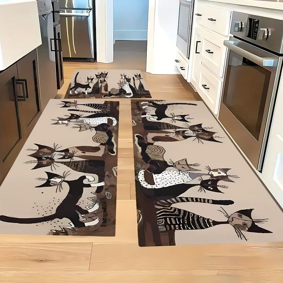 VIKAMA Cartoon Seltsame Katze Teppich Waschbare Wasserdichte Fußmatte für Küche, Schlafzimmer und Wohnzimmer - Bild 2
