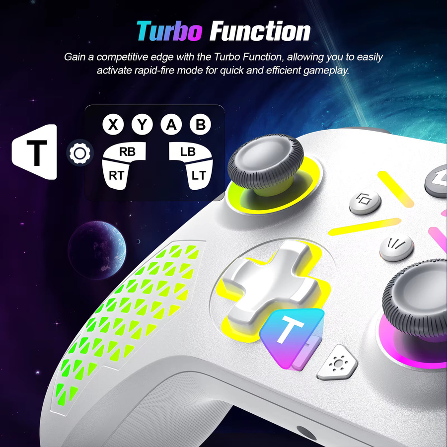 Turpow RGB Gamepad Controller für Xbox One und Xbox Series S/X, kabelloser Controller mit Dual Vibration und 6-Achsen-Gyroskop, Weiß - Bild 4
