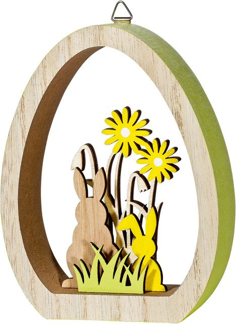 Oster-Aufsteller Frohe Ostern aus Holz in Gelb von St. Benno Verlag, B/H/T: 12,0 x 9,5 x 0 cm - Bild 1