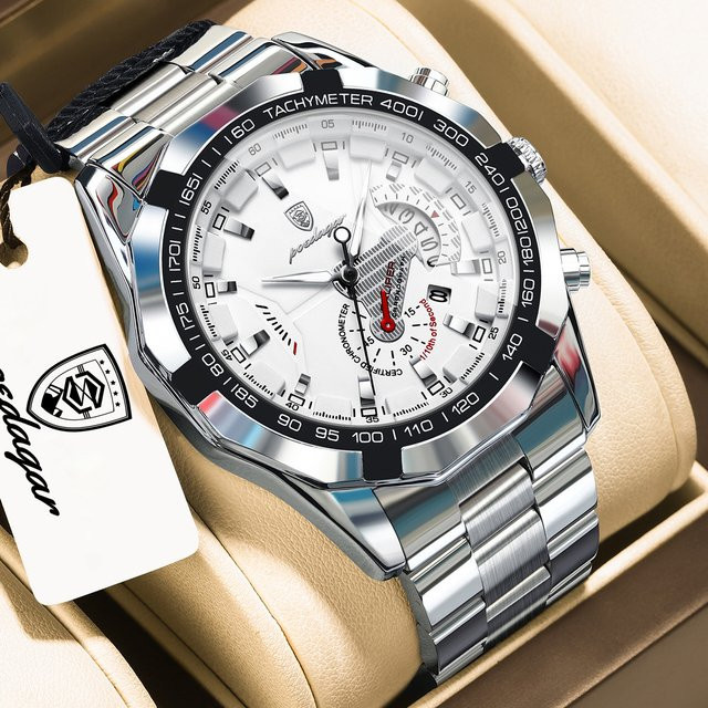 POEDAGAR Armbanduhr Edelstahl, Quarz, Silber, Herren - Bild 1