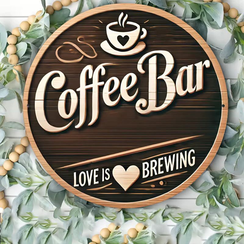 Potdemiel Rundes Kaffeebar-Schild im Vintage-Stil aus Metall, Farbe: Braun, Durchmesser: 20,3 cm - Bild 3