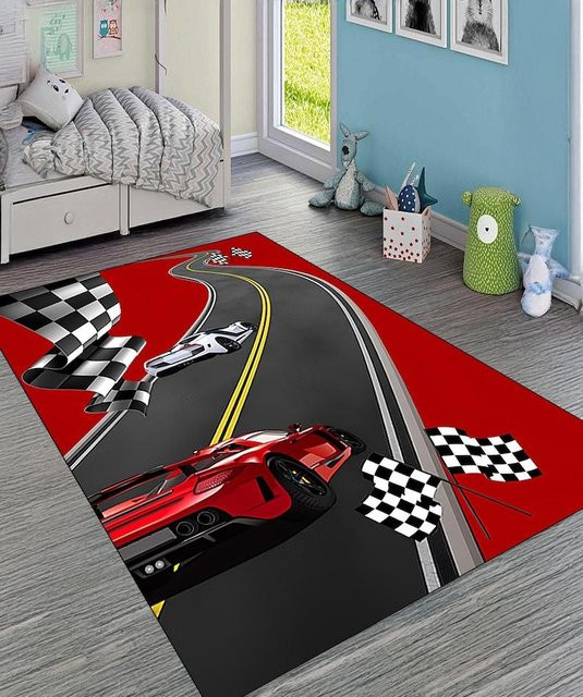 Rennwagen Teppich aus Polyester von Lodestar, Mehrfarbig, B/T: 120 x 80 cm - Bild 1