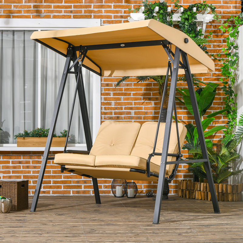 Outsunny Hollywoodschaukel beige aus Stahl mit Sonnen canopy und Kissen, B/H/L: 106 x 174 x 138 cm - Bild 2