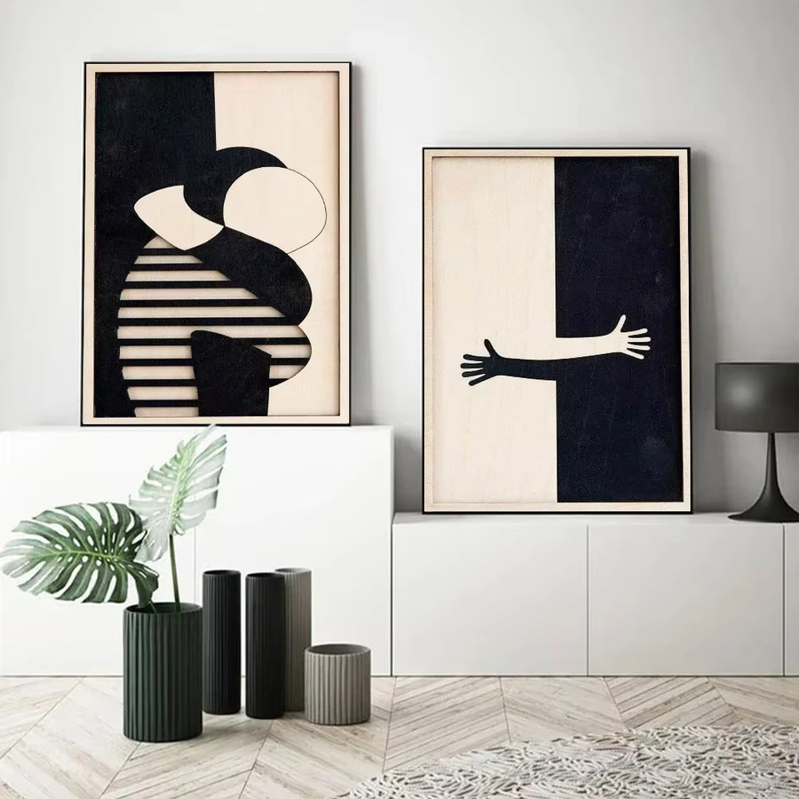 Potdemiel Abstraktes Leinwandbild mit 3D-Textur – Romantisches Paar in Umarmung, Schwarz, Minimalistisches Wandkunst-Poster für dein Wohnzimmer - Bild 2