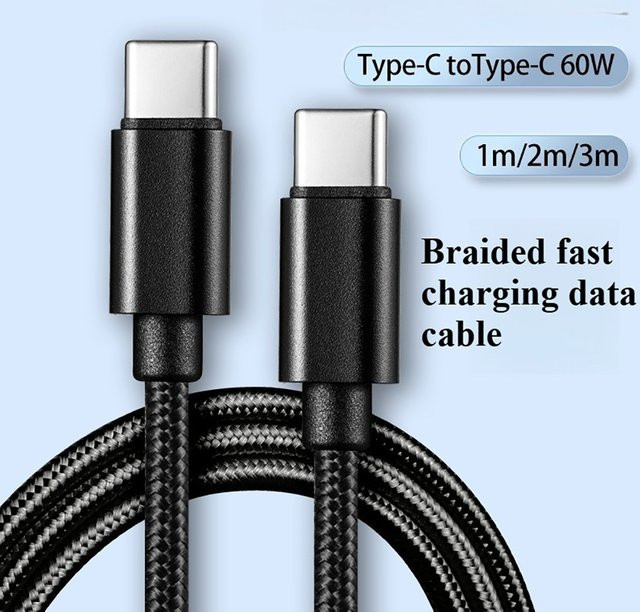 66 W USB-C auf USB-C Ladekabel aus geflochtenem Nylon in Schwarz für iPhone 15 16 17 Pro Max, Samsung S24 und Xiaomi OPPO - Bild 1