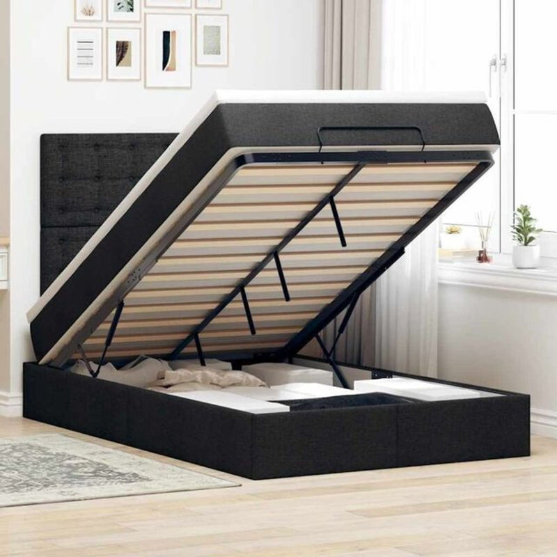 vidaxl Ottoman Funktionsbett mit Matratze aus Stoff in Schwarz B/T/H: 190 x 120 x 128 cm - Bild 1