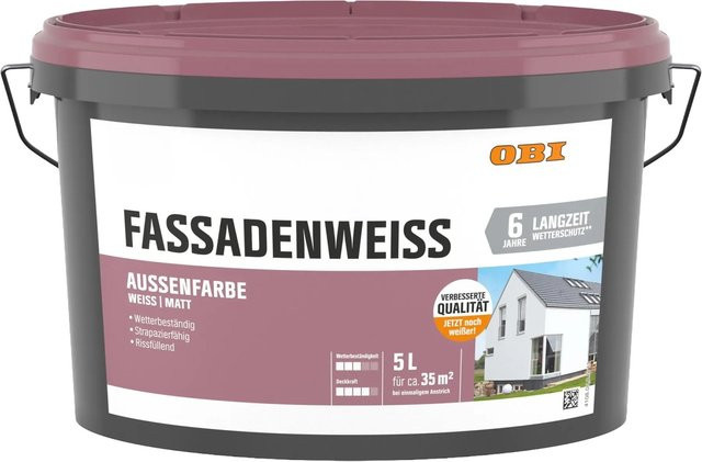 OBI Fassadenweiss Außenfarbe Weiß Matt 5 l - Bild 1