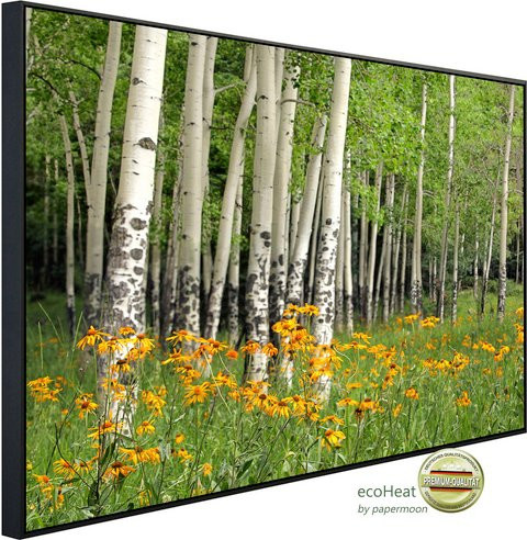 papermoon Infrarotheizung EcoHeat Aspen Grove + Orange Wildflowers mit Matt-Effekt in Bunt, App-Steuerung und Überhitzungsschutz - Bild 1