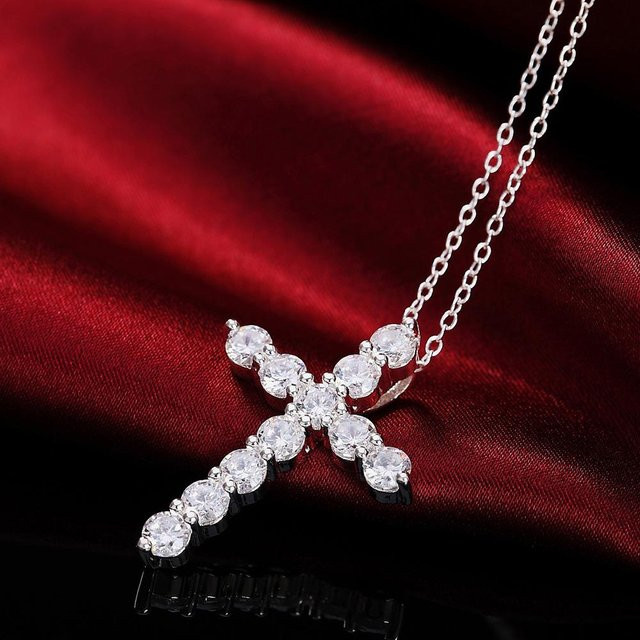 URMYLADY Halskette 925 Silber, Diamant, Kreuz, Damen, 65 cm - Bild 1