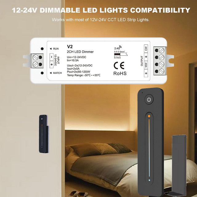 YSRSAI CCT LED Streifen Dimmen Kit mit R12 Touch Slide und 2,4G RF Fernbedienung für 5050 2835 COB Dual Farbe LED Streifen Licht, 12V - Bild 1