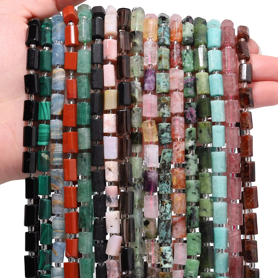 Steinperlen, rosa Opal, Turmalin, Obsidian, Erdbeerquarz, 8–11 mm, Bunt, Unisex - Bild 3