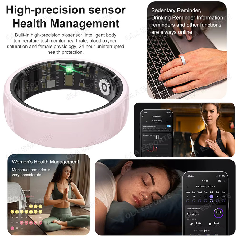 Ola Esporte Keramik-Smartring Pink Unisex Gesundheits-Tracker mit Blutdruck-, Sauerstoff- und Herzfrequenz-Monitor sowie Schlaf- und Sportverfolgung IP68 Wasserdicht - Bild 1