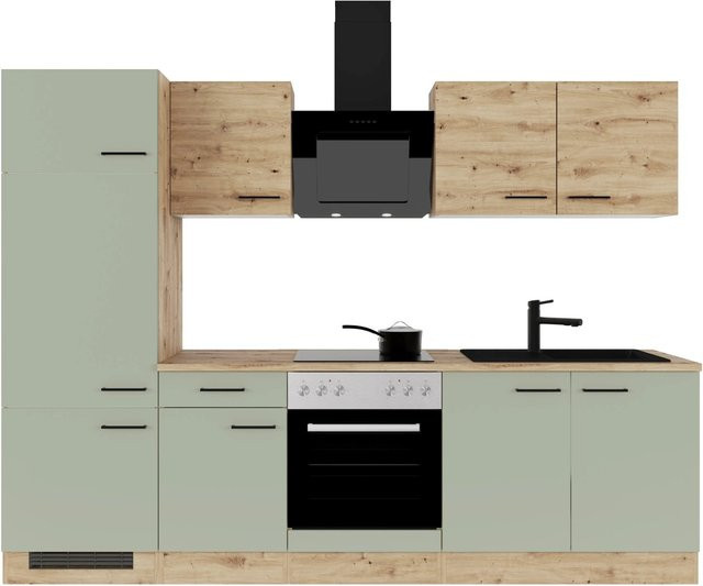Flex-Well Exclusiv Küchenzeile Cara in Schilfgrün matt und Artisan Eiche, Breite: 270 cm, Höhe: 200 cm, Tiefe: 57 cm - Bild 1