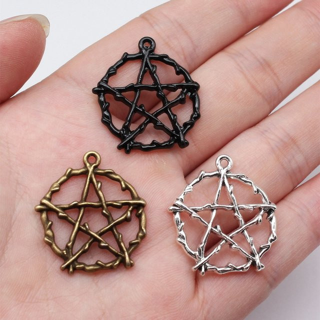 WYSIWYG Pentagramm-Anhänger, 28 x 26 mm, Bronze, Silber, Schwarz, Unisex - Bild 1