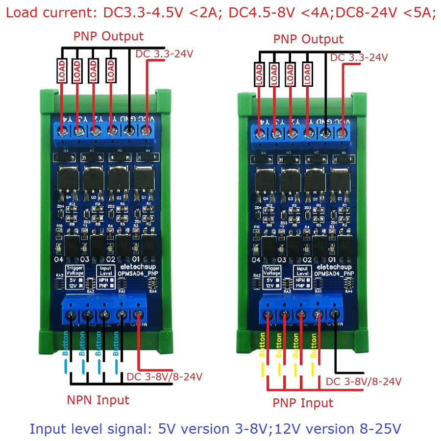 eletechsup Digital Logic Converter PNP-NPN 5A MOS Solid State Relais PLC Signal Verstärker für 3,3V 5V 12V 24V - Bild 1