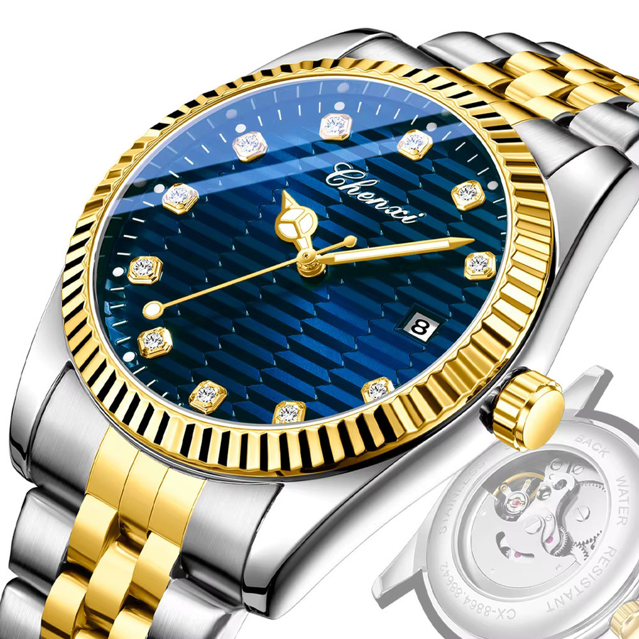 CHENXI Armbanduhr Automatik, Edelstahl, Blau, Herren - Bild 6