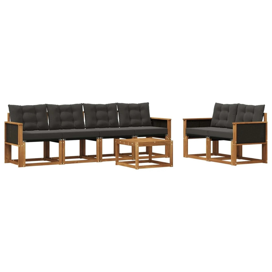 vidaXL Outdoor-Sofagarnitur L-Form aus Akazienholz mit Kissen und Couchtisch, Braun und Schwarz - Bild 2