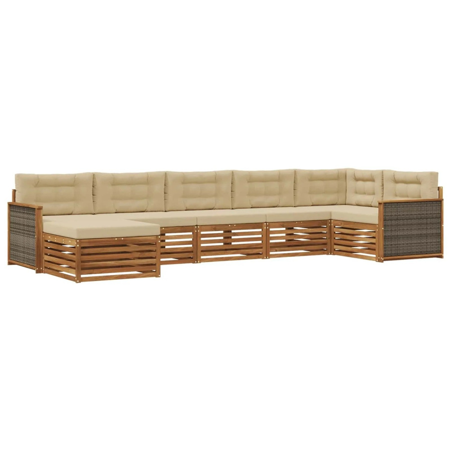 vidaXL Outdoor-Sofagarnitur L-Form aus Massivholz Akazie mit 7 Kissen in Natur und Beige - Bild 2