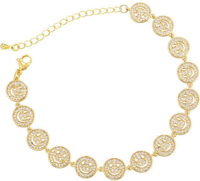 Armband Smiley-Gesicht, Bronze, Gold, Zirkonia, Damen - Bild 1