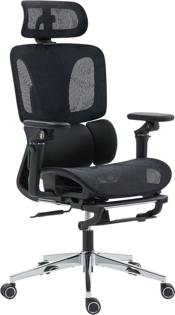 HOMCOM Ergonomischer Bürostuhl in Schwarz mit Kopfstütze und verstellbarer Sitztiefe, Tiefe: 71 cm, Breite: 67 cm, Höhe: 114-133 cm - Bild 1