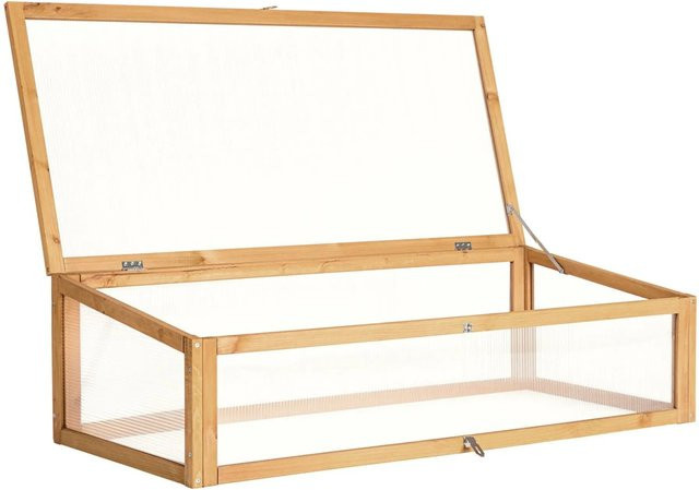 Tectake Frühbeet Aufsatz aus witterungsbeständigem Nadelholz mit Hohlkammerplatten in Braun, B/T/H: 115 x 53 x 34 cm - Bild 1