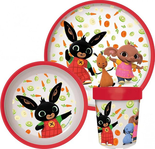 Bing Sula Kinder Anti-Rutsch Geschirr Set aus Melamin und Polypropylen in Mehrfarbig, 3-teilig mit Teller, Schüssel und Tasse, BPA-frei und mikrowellengeeignet - Bild 1