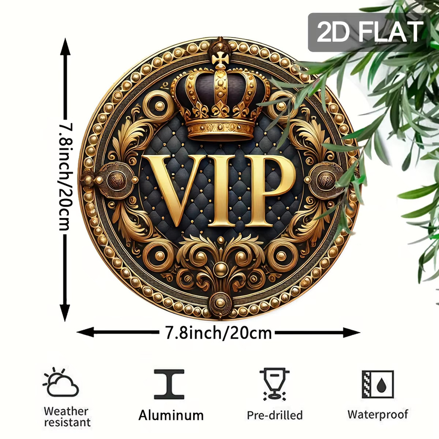 Potdemiel Luxus-Wandschild aus Aluminium in Königsblau und Gold mit VIP-Schriftzug und Kronendesign, rund, Durchmesser: 20 cm - Bild 2