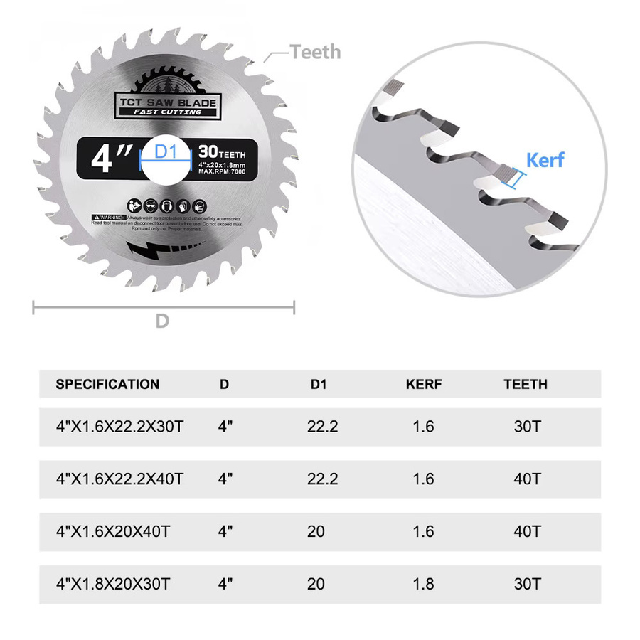 XCAN Kreissägeblatt 100 mm mit 30 Zähnen für Holz, Kunststoff und Metall, Farbe Silber, Aufnahmebohrung: 20 mm oder 22,2 mm - Bild 1