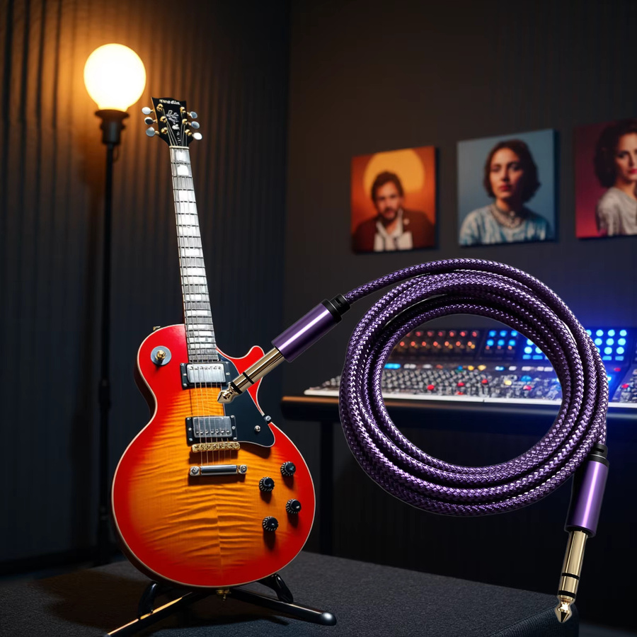 Stereo-Audio-Verbindungskabel mit 6,35mm TRS Winkelstecker in Lila für Bass, Keyboard, Mischpult und Verstärker - Bild 5