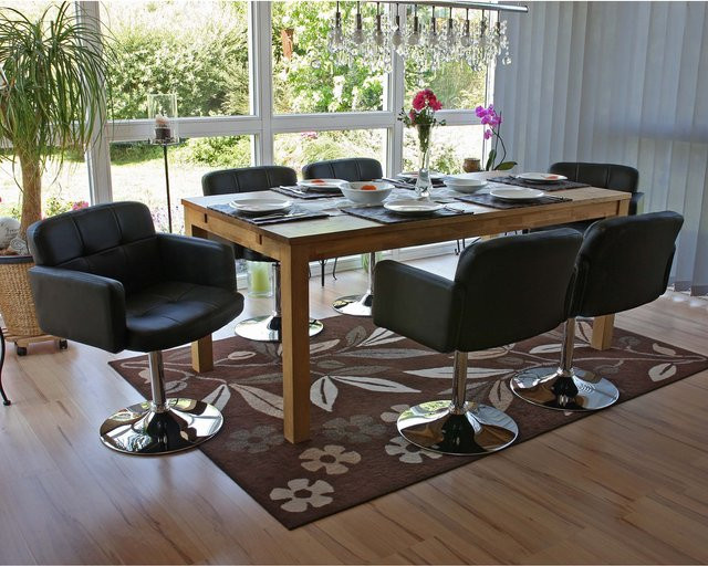 6er-Set Esszimmerstühle Houston von MCW als Drehstühle aus Kunstleder in Schwarz mit Chromgestell - Bild 1