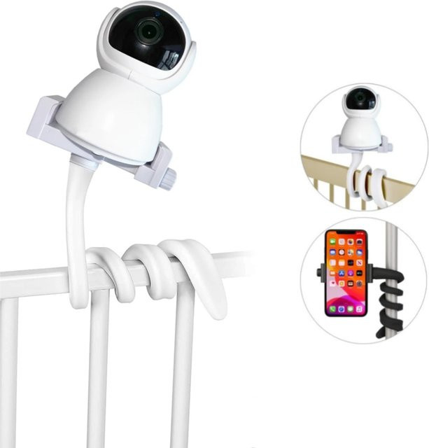 Universelle Babyphone Halterung mit flexiblem Schwanenhals, Lochfreie Montage für Wiege und Gitterbett, Webcam Ständer, erhältlich in Schwarz oder Weiß - Bild 1