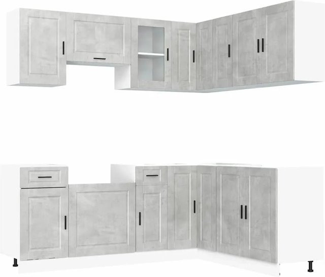 vidaXL Küchenschrank-Set Porto in Betongrau aus Holzwerkstoff und Glas mit 11 Teilen - Bild 1
