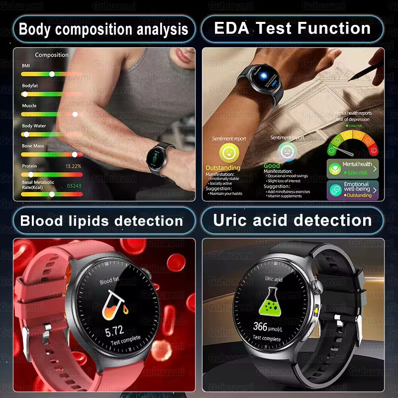 GUHUAVMI Smartwatch mit EKG, Blutdruckmessung und HD-Anruffunktion, wasserdicht, in Schwarz oder Beige - Bild 3