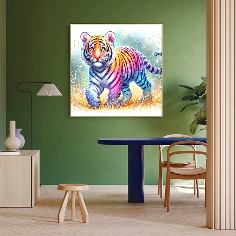 Huacan Diamantmalerei Bunter Tiger als Dekorative Tier-Kunst mit Rundsteinen, Multicolor, B/H: 20 x 20 cm - Bild 2
