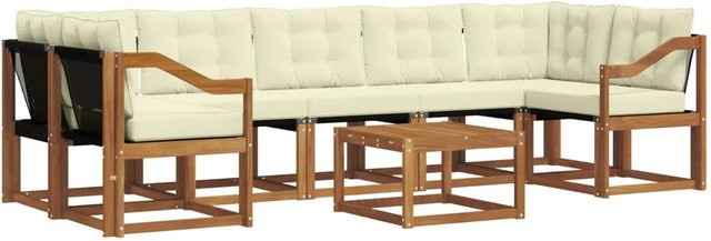 vidaXL Outdoor-Sofagarnitur 8-teilig aus Akazienholz in L-Form mit Kissen und Couchtisch, Farbe Braun und Beige - Bild 1