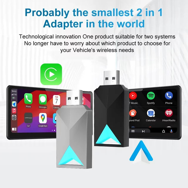 FLIXIVI 2-in-1 USB-Dongle Smart Mini AI Box für kabelloses CarPlay und Android Auto in Schwarz - Bild 1