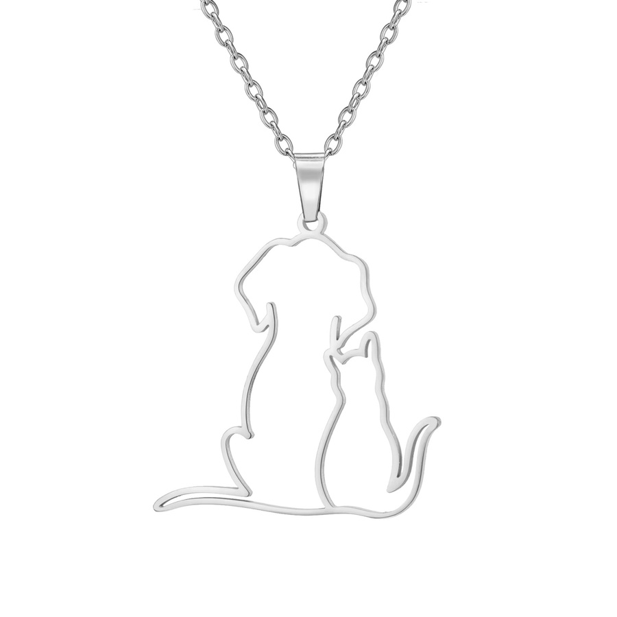lemegeton Halskette, Hunde- & Katzen-Freundschaftsanhänger, Edelstahl, Silber, minimalistisch - Bild 4