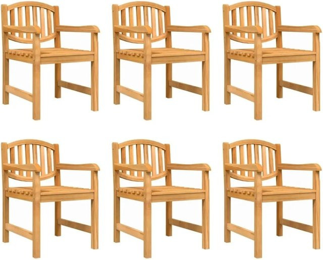 6er Set vidaXL Gartenstühle aus Teakholz in Braun mit Armlehnen und Latten-Design, B/T/H: 58 x 59 x 88 cm - Bild 1