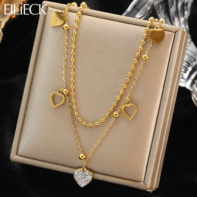 Eilieck Halskette, Edelstahl, Gold, Herz Anhänger, Unisex - Bild 1
