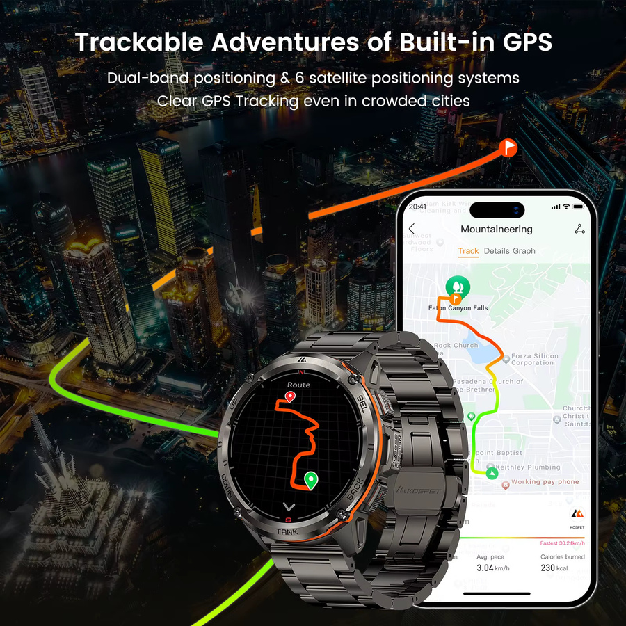 KOSPET Smartwatch, GPS, Schwarz, Herren, 5 ATM - Bild 2