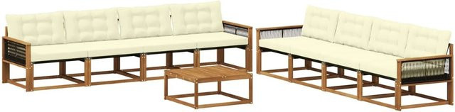 vidaXL Outdoor-Sofagarnitur aus Akazienholz mit Textilene und Kissen, Beige/Natur - Bild 1