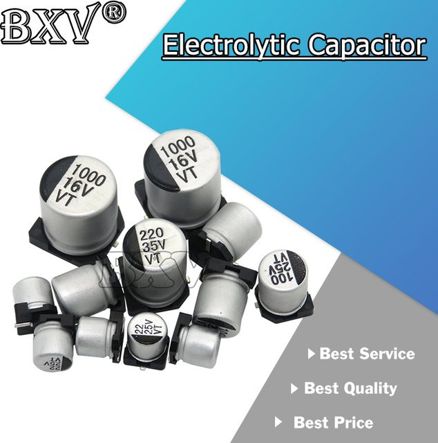 10 Stück BXV SMD Elektrolytkondensatoren aus Aluminium in Silber mit verschiedenen Spannungen und Kapazitäten - Bild 1