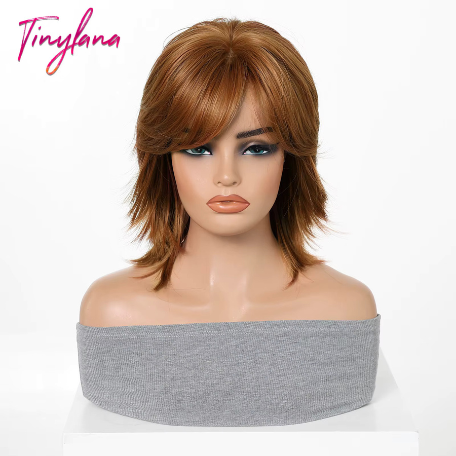 TinylaNa Sommer-Perücke, kurzer Bob mit Pony, kupferbraun, synthetisch - Bild 2