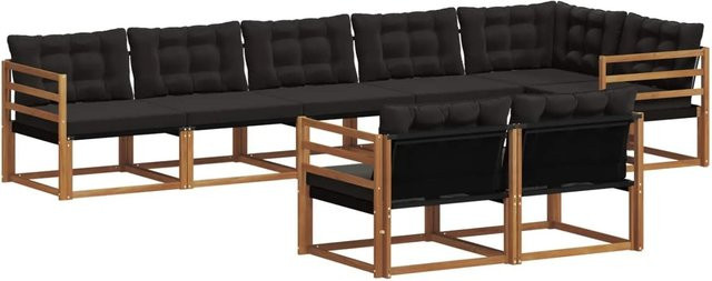 vidaXL Outdoor-Sofagarnitur 8-teilig aus Akazienholz mit Textilene und Kissen in Schwarz und Natur - Bild 1