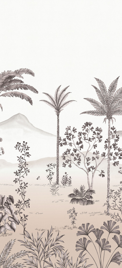 Isidore Leroy Mural Jardin des Oiseaux Bois de Rose Wandtattoo Panel B in Pink, Grau, Beige und Multicolour mit floralem und orientalischem Design - Bild 2