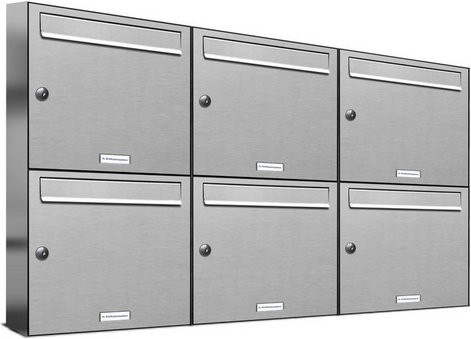 AL Briefkastensystem für 6 Parteien, Aufputzmontage, Edelstahl, silberfarben, B/H/T: 115,9 x 68,4 x 11,6 cm - Bild 1