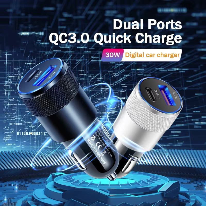 30W Mini USB-C Auto Ladegerät mit PD Schnellladung, Power Adapter für iPhone, Samsung, Xiaomi und Huawei, Farbe: Schwarz - Bild 2