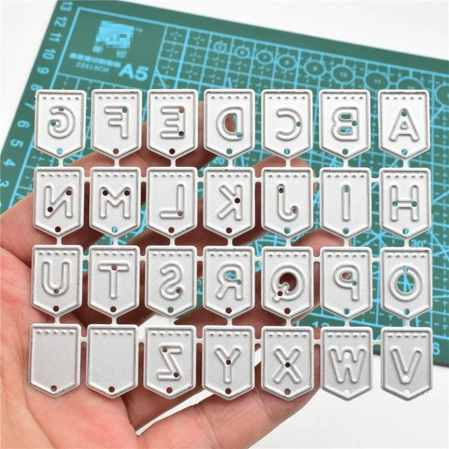 Metall-Stanzformen für Alphabet-Buchstaben und Etiketten in Silber für DIY-Scrapbooking, Kartenherstellung und Prägung - Bild 1