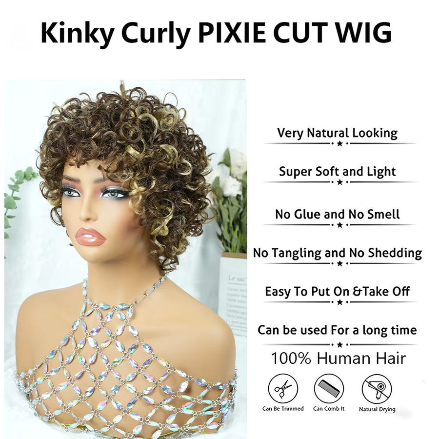 OYM HAIR Pixie-Schnitt-Perücke, 100 % Echthaar, Damen, Rosenmuster - Bild 3