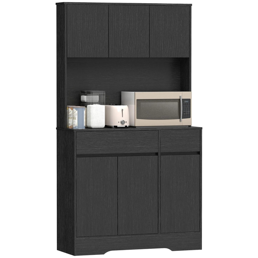 HOMCOM Küchenschrank in Schwarz mit Soft-Close-Türen und Regalfächern, B/T/H: 100 x 38 x 180 cm - Bild 2